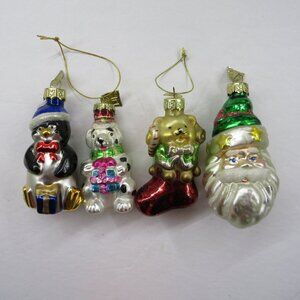 4 Thomas Pacconi Glass Dog Puppy Dalmation, Santa, Penguin Christmas Ornament